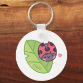 Kute Little Ladybug Beetle op Leaf Personalized Sleutelhanger (Voorkant)