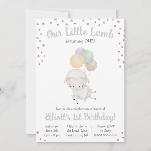 Kute Little Lamb met Balloons Birthday Party Kaart (Voorkant)