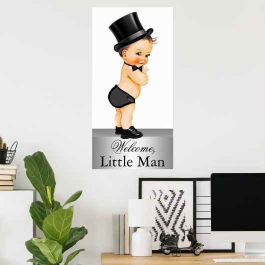 Kute Little Man Baby shower Banner Poster (Thuiskantoor)
