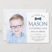 Kute Little Man Bow Stropdas First Birthday Party Kaart (Voorkant)
