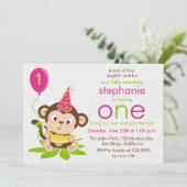 Kute Little Monkey First Birthday Invitation Kaart (Staand voorkant)
