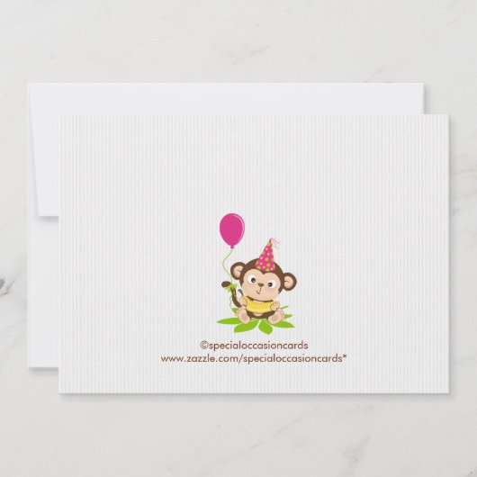 Kute Little Monkey First Birthday Invitation Kaart (Achterkant)