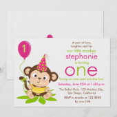 Kute Little Monkey First Birthday Invitation Kaart (Voorkant / Achterkant)