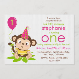 Kute Little Monkey First Birthday Invitation Kaart
