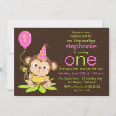 Kute Little Monkey First Birthday Invitation Kaart (Voorkant)