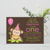Kute Little Monkey First Birthday Invitation Kaart (Staand voorkant)