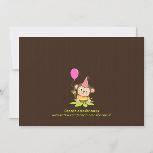 Kute Little Monkey First Birthday Invitation Kaart (Achterkant)
