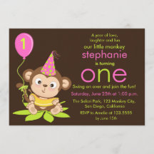 Kute Little Monkey First Birthday Invitation