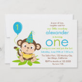 Kute Little Monkey First Birthday Invitation Kaart (Voorkant)