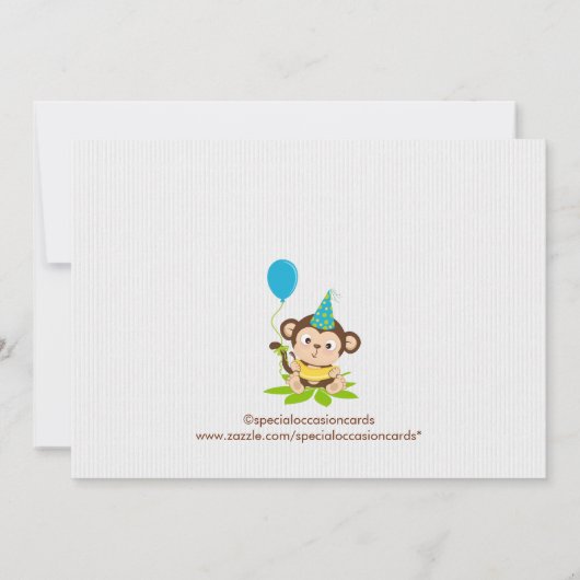 Kute Little Monkey First Birthday Invitation Kaart (Achterkant)