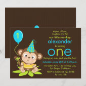 Kute Little Monkey First Birthday Invitation Kaart (Voorkant / Achterkant)