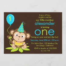 Kute Little Monkey First Birthday Invitation