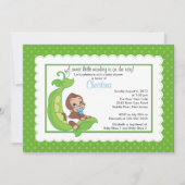 Kute Little Monkey Pea Pod Baby Shower Invitations Kaart (Voorkant)