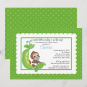 Kute Little Monkey Pea Pod Baby Shower Invitations Kaart (Voorkant / Achterkant)