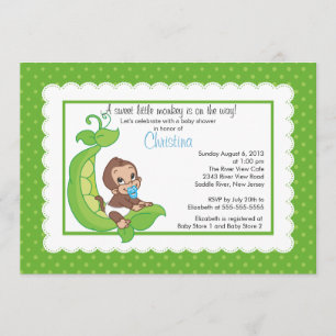 Kute Little Monkey Pea Pod Baby Shower Invitations Kaart