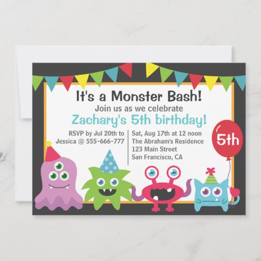 Kute Little Monster Birthday Party Bash for Kids Kaart (Voorkant)