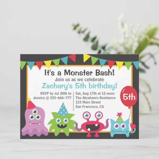 Kute Little Monster Birthday Party Bash for Kids Kaart (Staand voorkant)