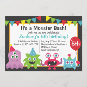 Kute Little Monster Birthday Party Bash for Kids Kaart