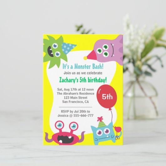 Kute Little Monster Birthday Party Bash for Kids Kaart (Staand voorkant)