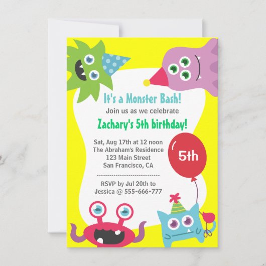 Kute Little Monster Birthday Party Bash for Kids Kaart (Voorkant)
