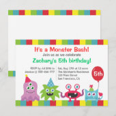 Kute Little Monster Birthday Party Bash for Kids Kaart (Voorkant / Achterkant)