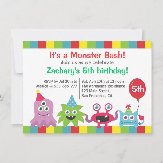 Kute Little Monster Birthday Party Bash for Kids Kaart (Voorkant)