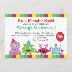 Kute Little Monster Birthday Party Bash for Kids Kaart