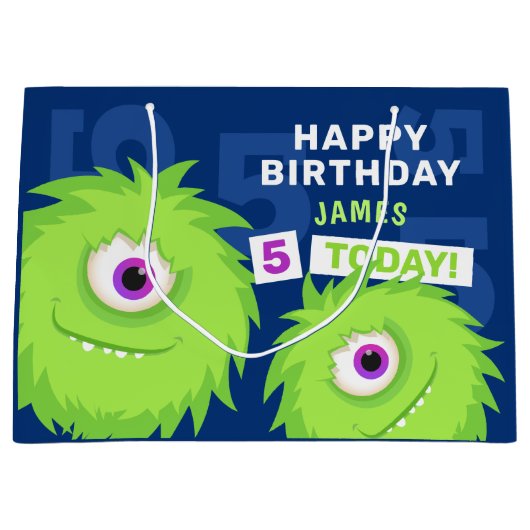 Kute Little Monster Blue en Green Groot Cadeauzakje (Voorkant)