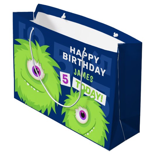 Kute Little Monster Blue en Green Groot Cadeauzakje (Achterkant Gekanteld)
