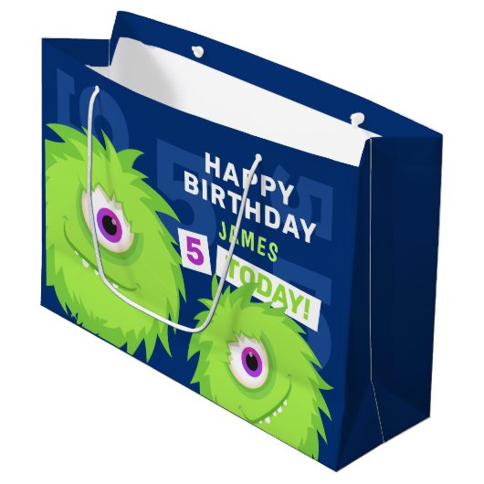 Kute Little Monster Blue en Green Groot Cadeauzakje (Voorkant Gekanteld)