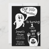 Kute Little Monster Boys First Birthday Invitation Kaart (Voorkant)