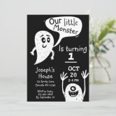 Kute Little Monster Boys First Birthday Invitation Kaart (Staand voorkant)