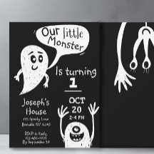 Kute Little Monster Boys First Birthday Invitation
