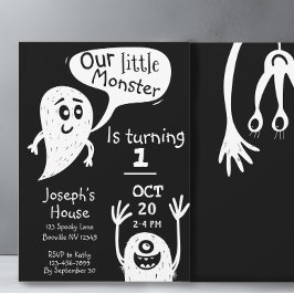 Kute Little Monster Boys First Birthday Invitation Kaart