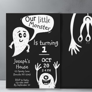 Kute Little Monster Boys First Birthday Invitation Kaart