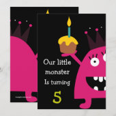 Kute Little Monster Kids Birthday Party Invite Kaart (Voorkant / Achterkant)
