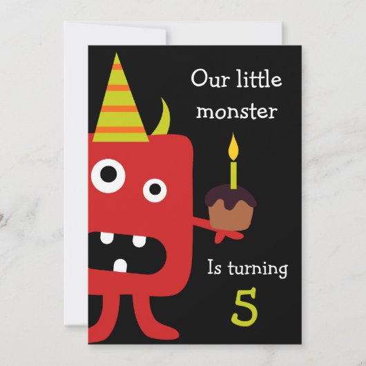 Kute Little Monster Kids Birthday Party Invite Kaart (Voorkant)