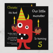Kute Little Monster Kids Birthday Party Invite Kaart (Voorkant / Achterkant)