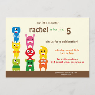 Kute Little Monster Kids Birthday Party Invite Kaart