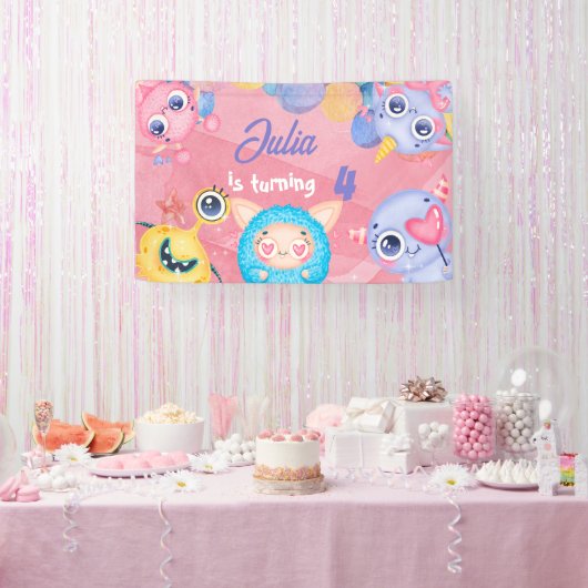 Kute Little Monster kids Birthday Spandoek (Feest)