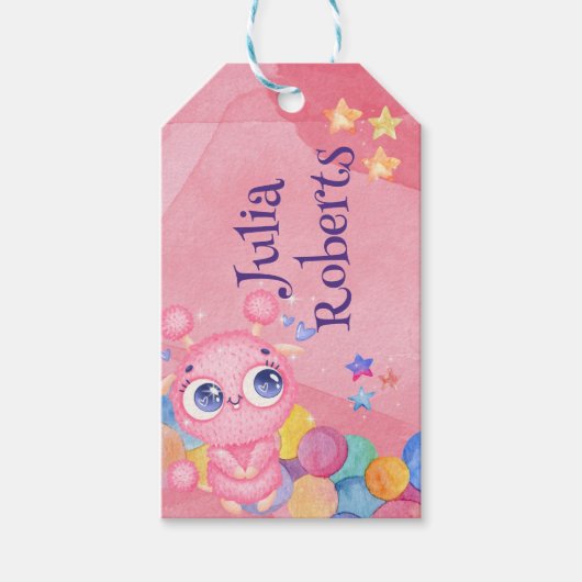 Kute Little Monster kinderen jarig Cadeaulabel (Voorkant)