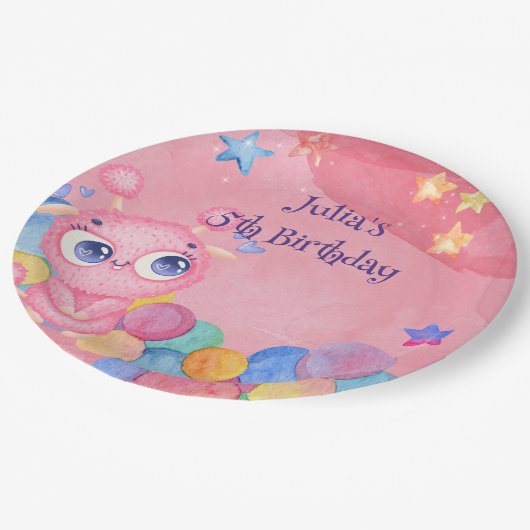 Kute Little Monster kinderen jarig Papieren Bordje (Gekanteld)