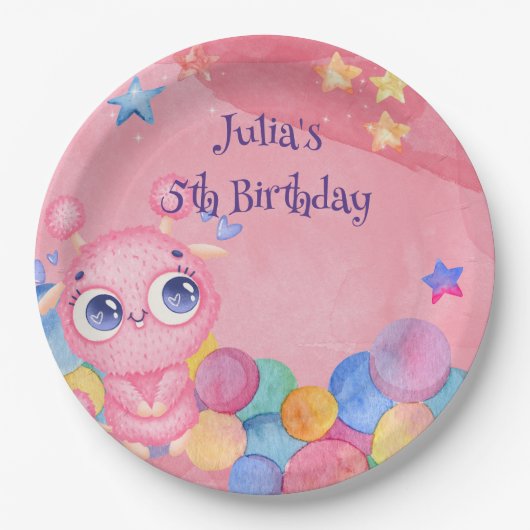 Kute Little Monster kinderen jarig Papieren Bordje (Voorkant)