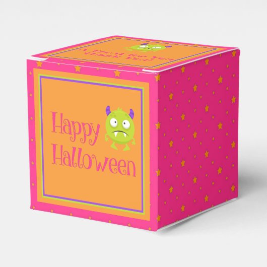 Kute Little Monster Oranje Pink Kinder Halloween Bedankdoosjes (Voorkant Zijde)