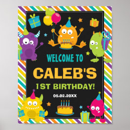 Kute Little Monsters 1st Birthday Party Welcome Poster