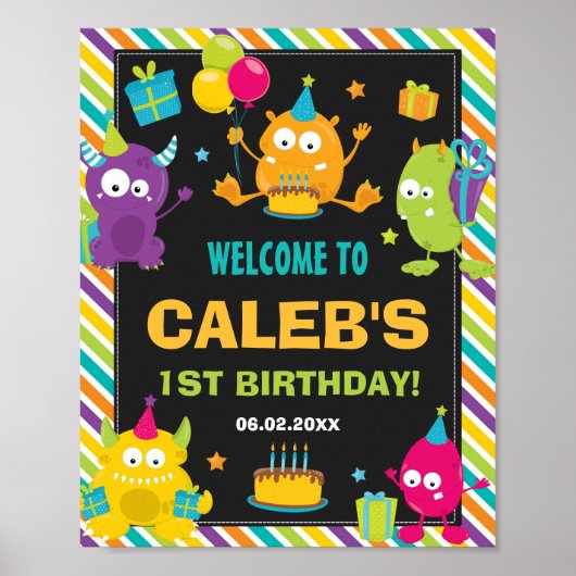 Kute Little Monsters 1st Birthday Party Welcome Poster (Voorkant)