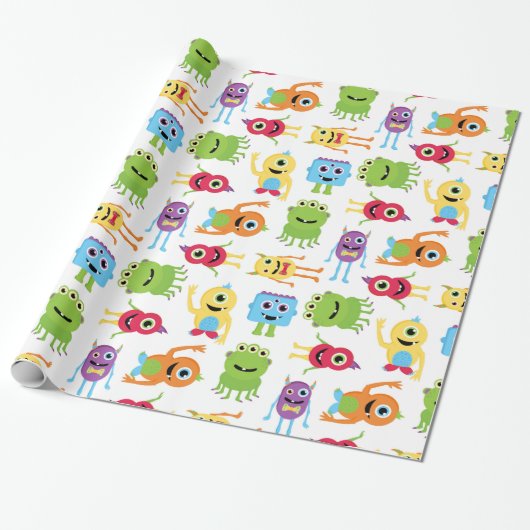 Kute Little Monsters Pattern Cadeaupapier (Uitgerold)