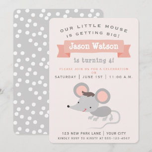 Kute Little Mouse - Boy's Birthday Party Kaart