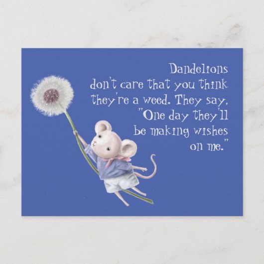 Kute Little Mouse Dandelion Inspirerend Quote Briefkaart (Voorkant)