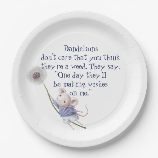 Kute Little Mouse Dandelion Inspirerend Quote Papieren Bordje (Voorkant)